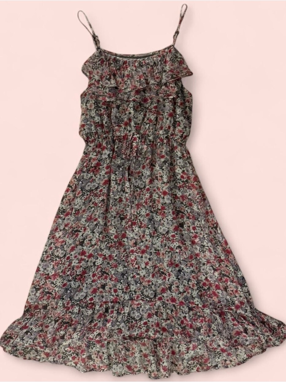 Trinity Silk Floral Ruffle Midi Dress